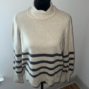 MICHAEL Michael Kors tan gray stripes turtle neck wool alpaca blend sweater M